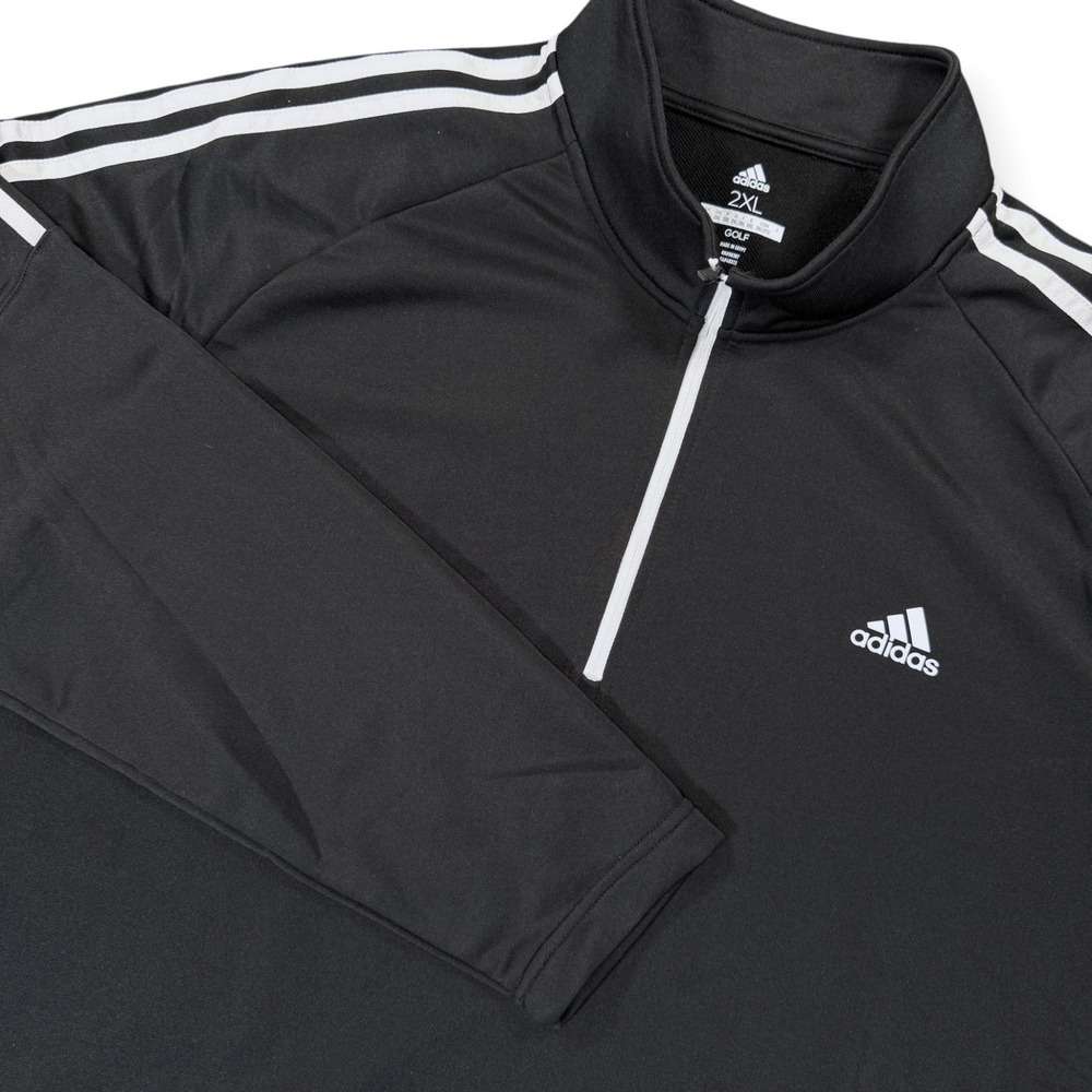 Adidas Golf 3-Stripes Quarter Zip Pullover Mens 2XL Black Activewear Long Sleeve